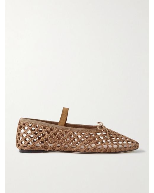 Loeffler Randall Brown Leonie Grosgrain-Trimmed Raffia Mary Jane Ballet Flats