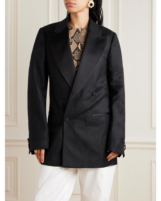 Blazer Oversize À Double Boutonnage En Serge De Laine, Lin Et Soie Mélangés Dries Van Noten en coloris Black