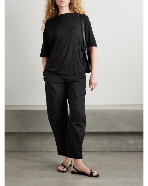 Another Tomorrow Black Lyocell And Cotton-Blend Twill Barrel-Leg Cargo Pants