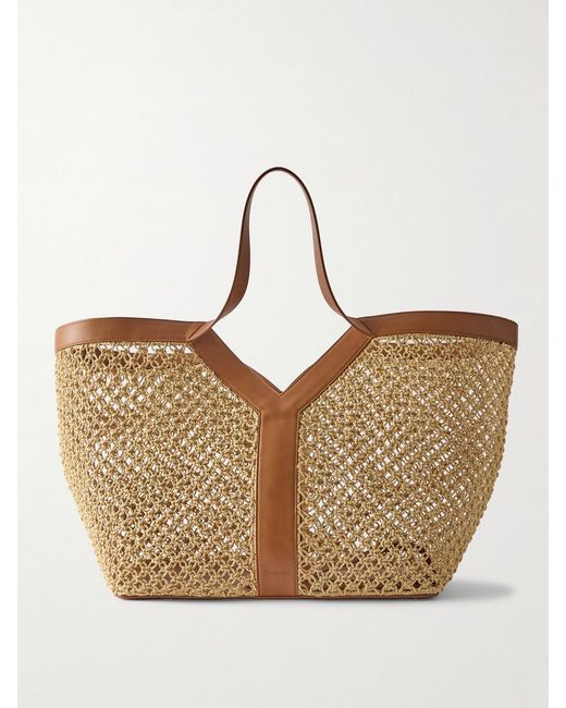 Saint Laurent Natural Loulou Leather-Trimmed Woven Raffia Tote