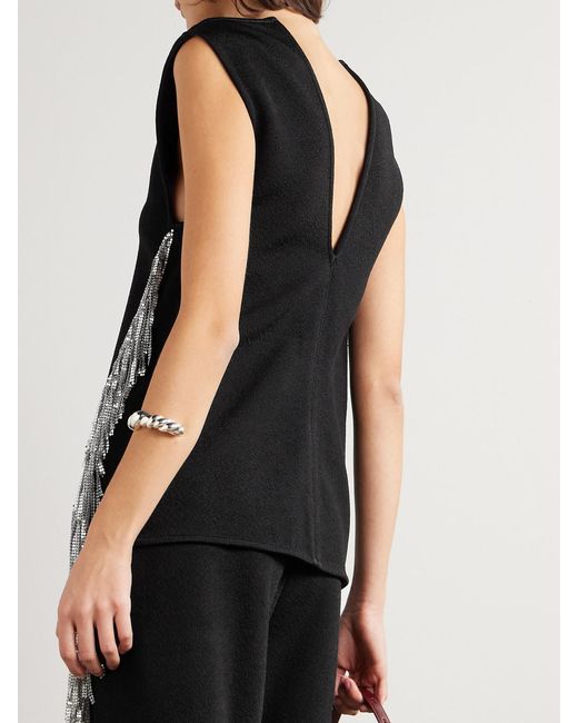 Jil Sander Black Fringed Open-Back Embellished Ponte Top