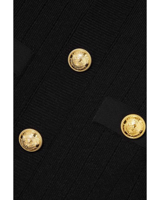 Balmain Black Schulterfreies Minikleid Aus Strick Mit Zierknöpfen