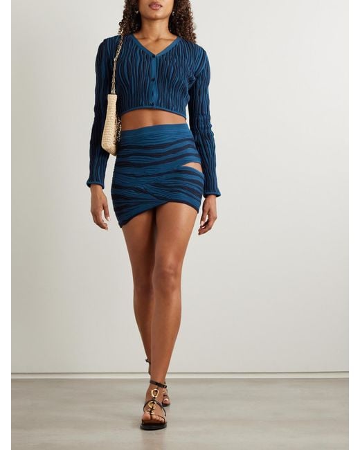 Donde Esteban Blue Magdalena Cropped Ribbed Cotton Cardigan