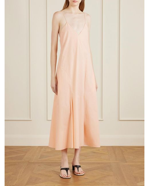 Khaite Orange Iben Paneled Cotton-Poplin Midi Dress