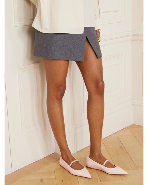 Ferragamo Pink Carice Satin-Trimmed Leather Ballet Flats