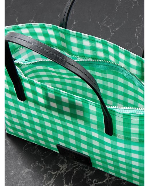 Staud Green Christos Tote Aus Mesh Mit Gingham-Karo Und Lederbesätzen