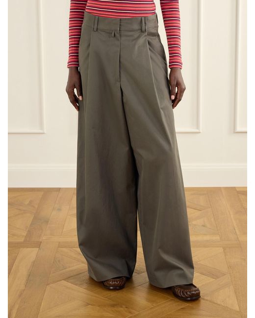 Dries Van Noten Gray Cotton-Twill Wide-Leg Pants