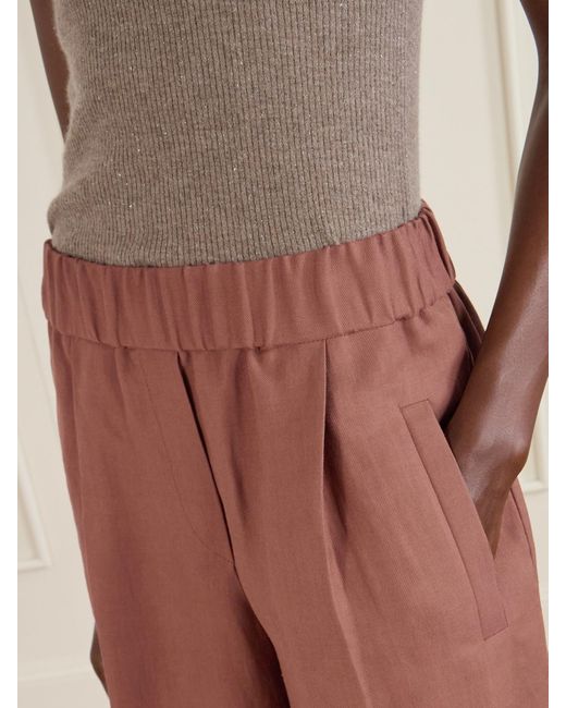 Brunello Cucinelli Red Pleated Twill Straight-Leg Shorts