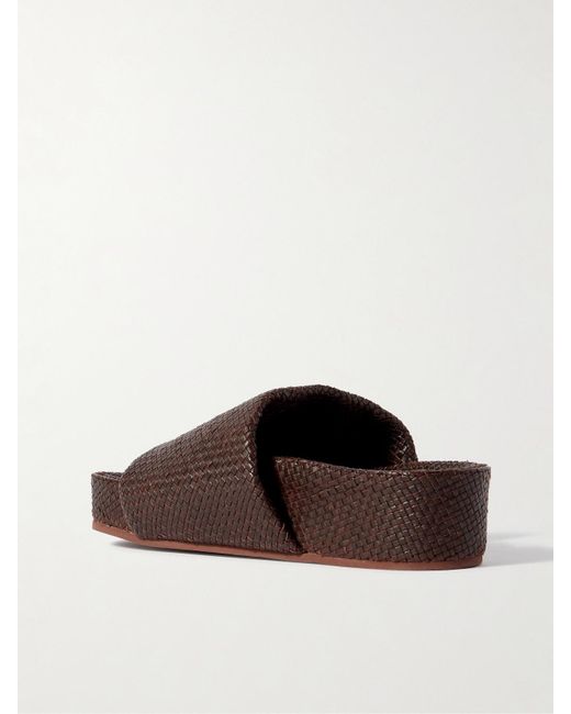 St. Agni Brown Woven Leather Platform Slides