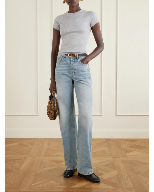 Saint Laurent Gray Cropped Jersey T-Shirt