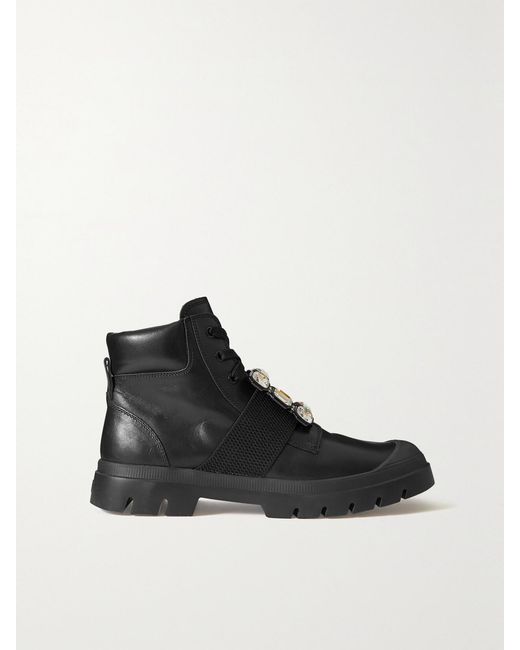 Roger Vivier Black Walky Viv' Crystal-Embellished Leather Ankle Boots