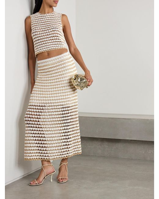 Zimmermann Natural Tallow Verkürztes, Gestreiftes Tanktop Aus Einer Gehäkelten Baumwollmischung