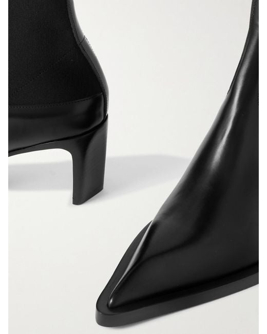 Jil Sander Black Stretch-Knit And Leather Ankle Boots