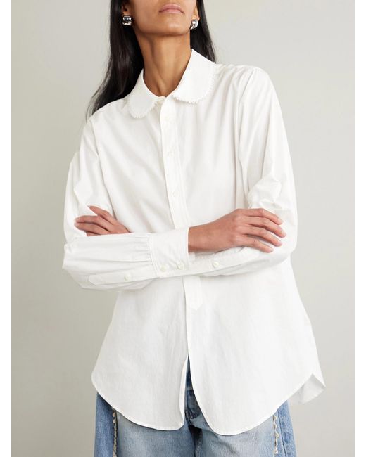 B Sides White Louisa Lace-Trimmed Cotton-Poplin Shirt