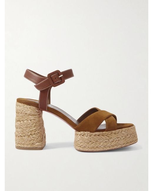 Christian Louboutin Brown Calakala 70 Espadrille-Sandalen Aus Leder Und Veloursleder Mit Plateau