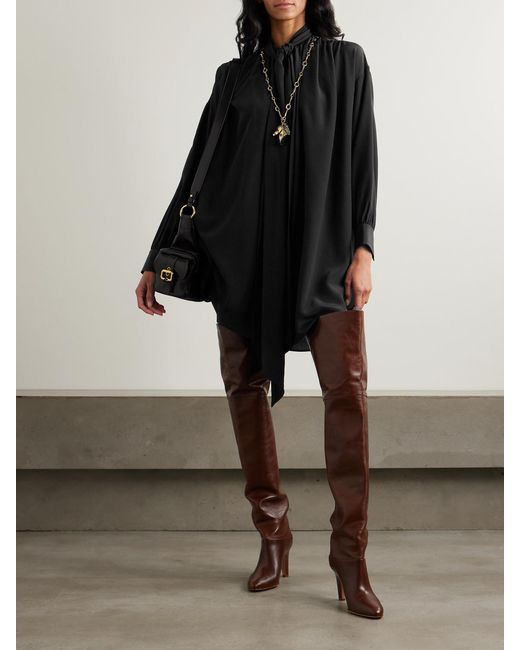 Chloé Black Tie-Detailed Organic Silk Crepe De Chine Mini Dress