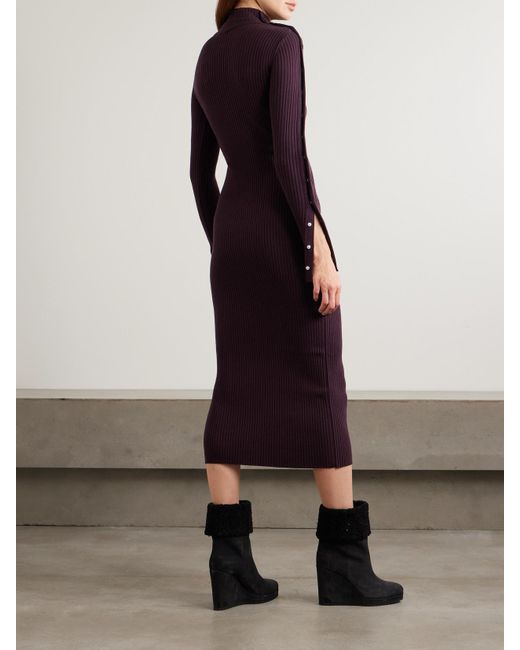 Courreges Purple Embroidered Ribbed-Knit Turtleneck Midi Dress