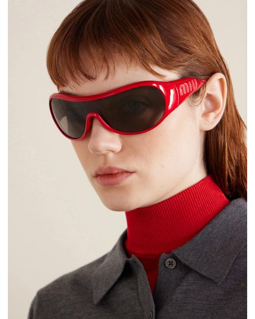 Miu Miu Pink Rounded-Frame Acetate Sunglasses