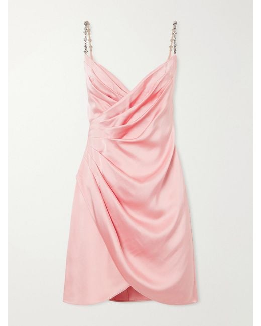 Valentino Garavani Pink Crystal-Embellished Pleated Cady Mini Dress