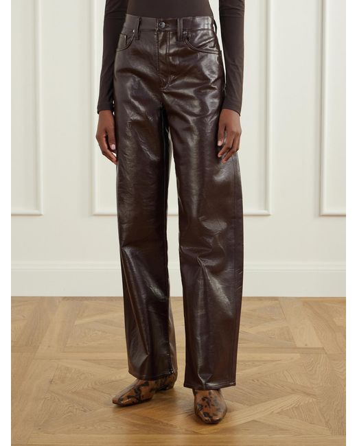Agolde Brown Arc Recycled Leather-Blend Mid-Rise Wide-Leg Pants
