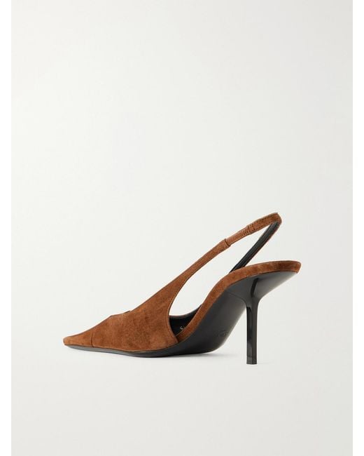Saint Laurent Brown Babylone Glossed-Leather Slingback Pumps