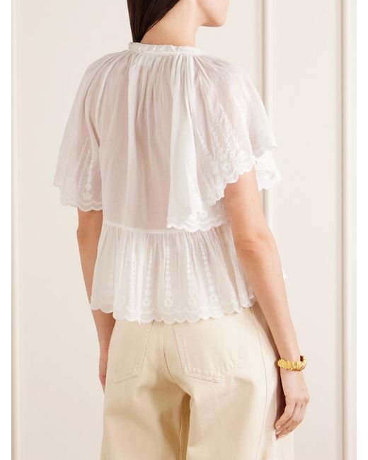 Isabel Marant White Lorna Ruffled Embroidered Cotton Blouse