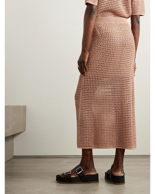 Brunello Cucinelli Natural Sequin-Emhellished Open-Knit Cotton-Blend Midi Skirt