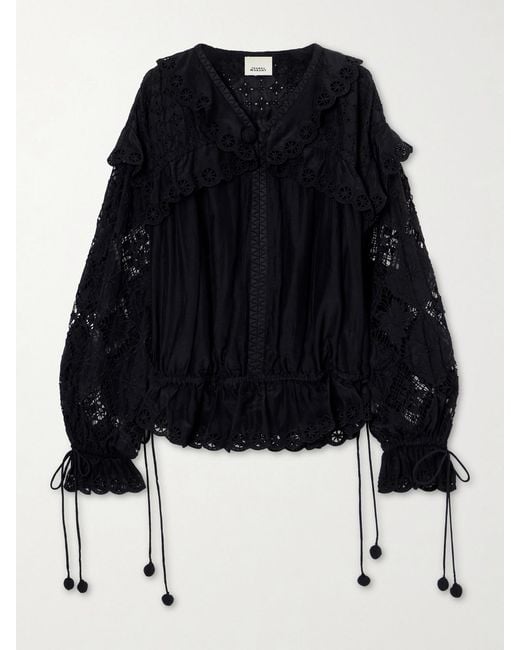 Isabel Marant Black Nowana Broderie Anglaise Cotton And Silk-Blend Blouse