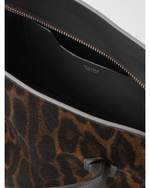 Tom Ford Black Ocelot Mittelgroße Tote Aus Gebürstetem Veloursleder Mit Lederbesätzen Und Ozelot-Muster