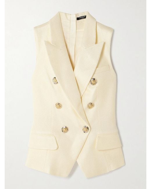 Balmain Natural Button-Embellished Jacquard Vest