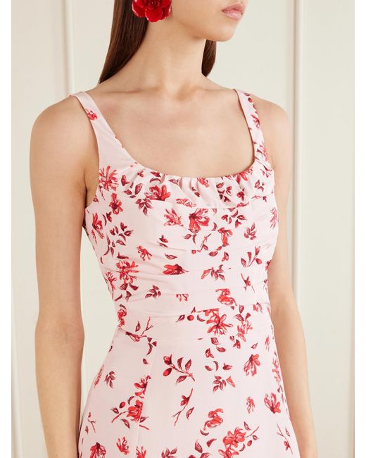 Emilia Wickstead Pink Verena Ruched Floral-Print Silk Midi Dress