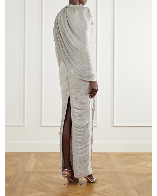 Marmar Halim White Cape-Effect Plissé Crepe De Chine Gown