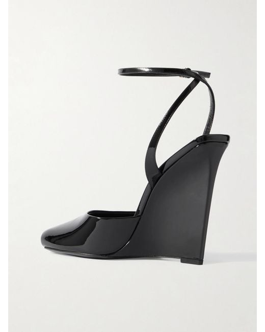 Saint Laurent Black La Scandale Patent-Leather Wedge Sandals
