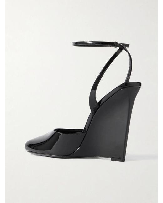 Saint Laurent Black La Scandale Patent-Leather Wedge Sandals