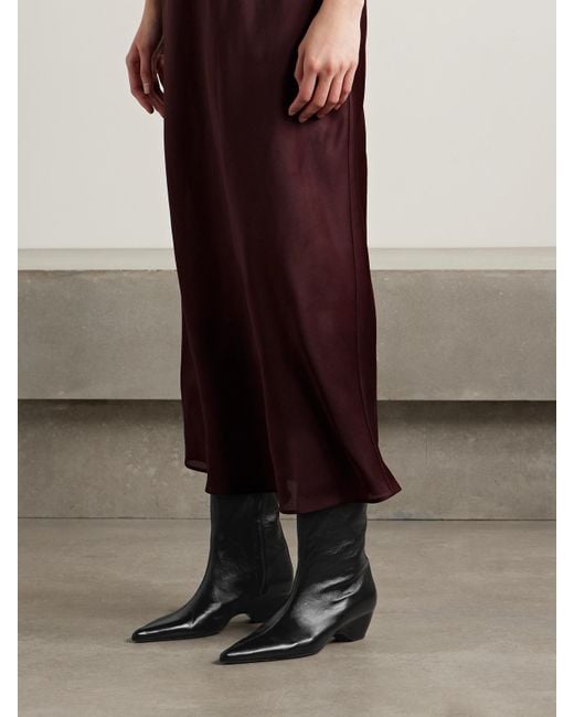 Khaite Black Sybil Glossed-Leather Knee Boots