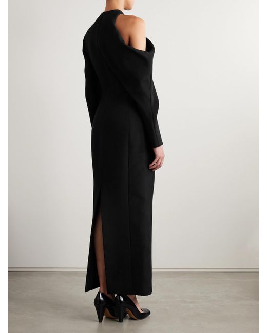 Khaite Black Trey Cold-Shoulder Draped Cady Maxi Dress