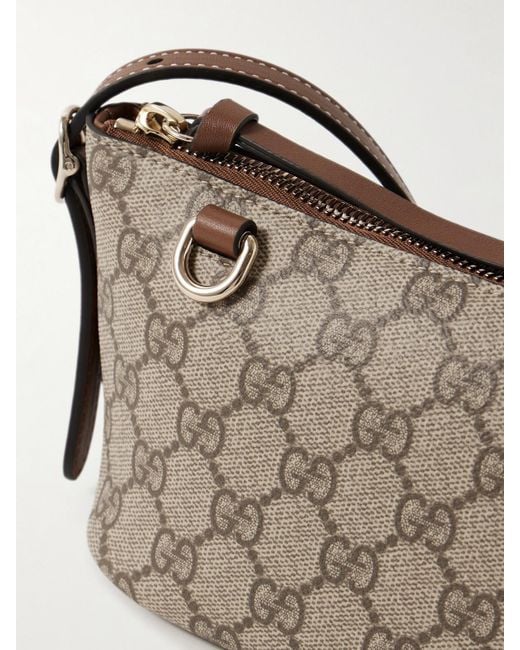 Gucci Natural Leather-Trimmed Printed Coated-Canvas Shoulder Bag