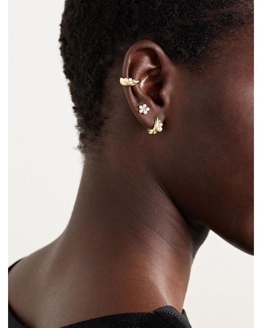 Mizuki Natural 14-Karat, Pearl And Diamond Hoop Earrings