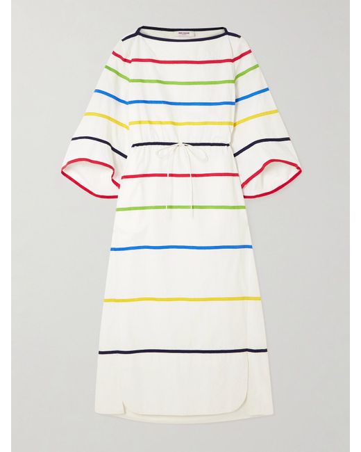 Rosie Assoulin Gray Ribbon Grosgrain-Trimmed Cotton-Poplin Midi Dress