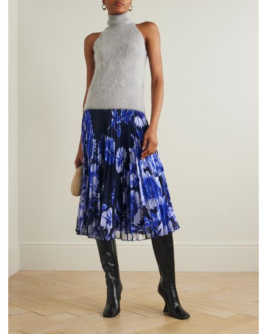 Erdem Blue Troubridge Floral-Print Pleated Silk-Voile Midi Skirt
