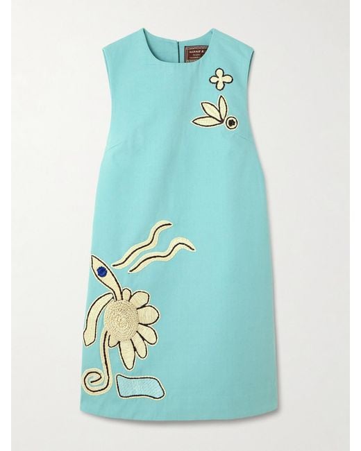 ALMAIS Women's Blue Azar Embroidered Cotton-Canvas Mini Dress -  rajagirimanappuram.com