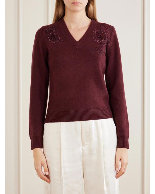 Self-Portrait Purple Floral-Embellished Wool-Blend Cardigan