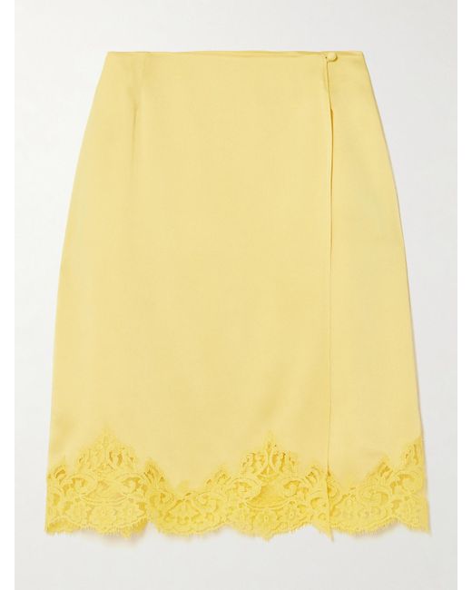 Stella McCartney Yellow Iconic Rock Aus Satin Mit Spitzenbesätzen Und Wickeleffekt