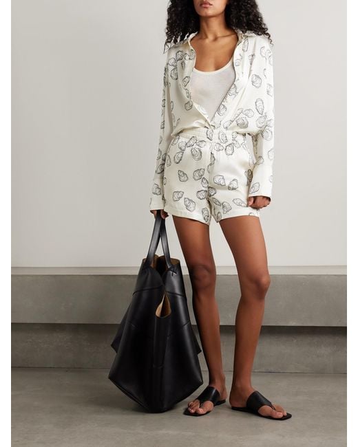 Anine Bing Natural Kam Printed Silk-Blend Charmeuse Shorts