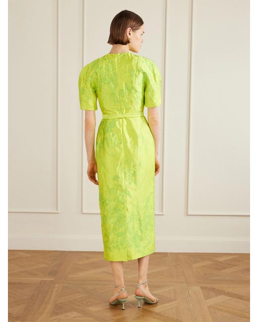 Erdem Green Printed Crinkled-Satin Midi Dress