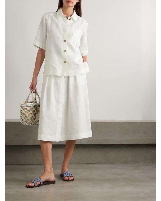 Tod's White Pleated Linen Skirt
