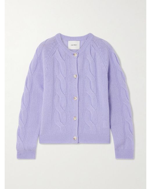 Lisa Yang Purple Gwyneth Cable-Knit Cashmere Cardigan