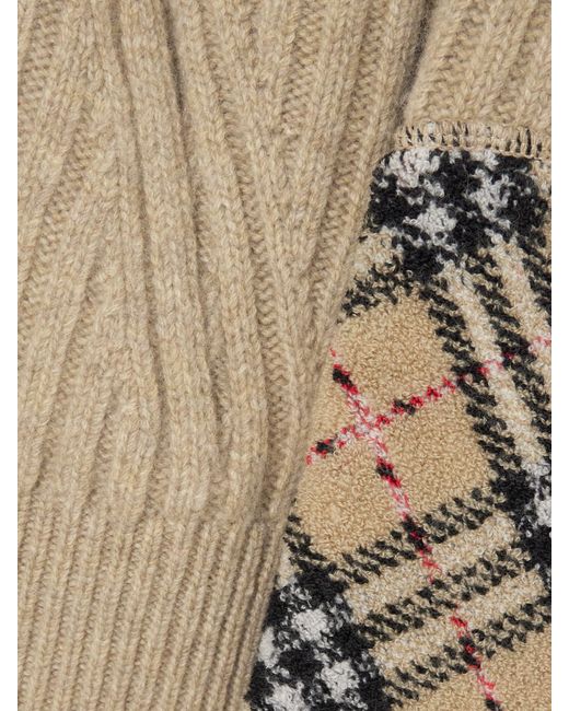 Burberry Natural Checked Bouclé-Trimmed Ribbed Wool And Cashmere-Blend Hoodie