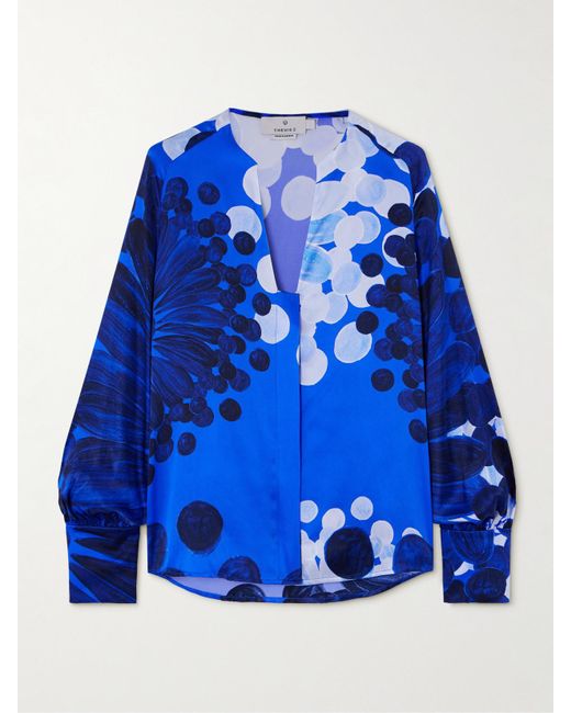 Themis Z Blue Nefeli Printed Silk-Satin Shirt