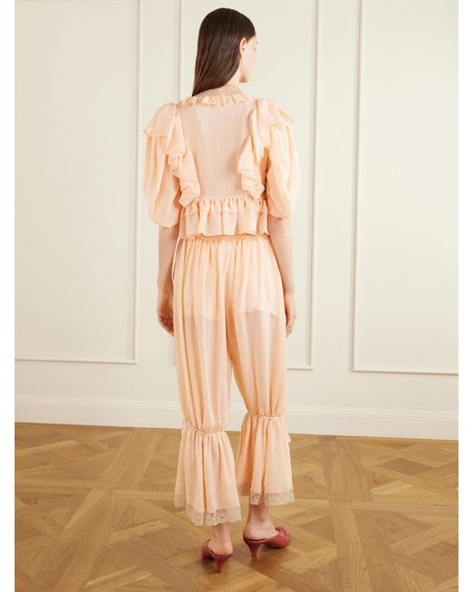 Chloé Natural Ruffled Silk-Charmeuse Blouse